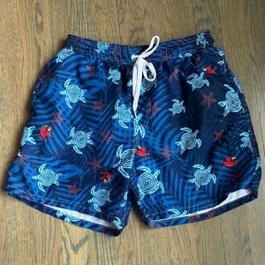 Men's Blue Tropical Print Swim Board Shorts